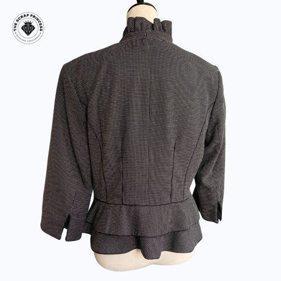 White House Black Market Polka Dot Peplum Blazer Ruffle Collar Size 12 - Picture 3 of 12